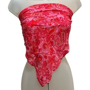 MWT Dolls Kill Y2K Pink Paisley Barbiecore Bandana Tie Shirt Top